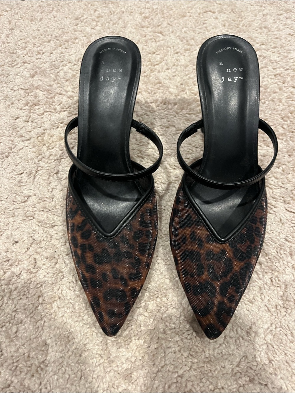 A New Day Leopard Print Pointed Toe Mule - Black/Brown